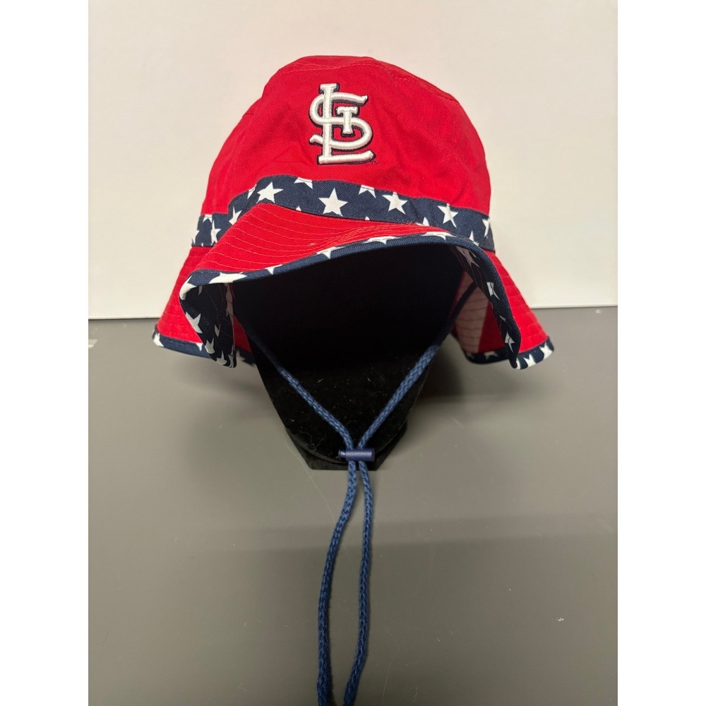 St Louis Cardinals‎ Bucket Hat Red White Blue Stars Drawstring Adjustable